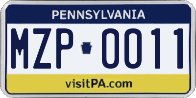PA license plate MZP0011