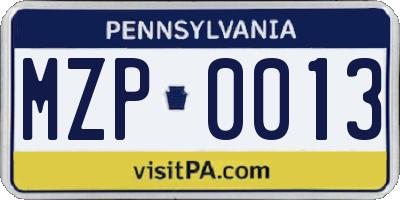 PA license plate MZP0013
