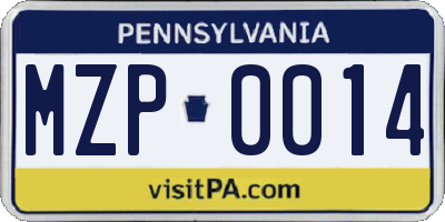 PA license plate MZP0014