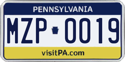PA license plate MZP0019