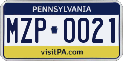 PA license plate MZP0021