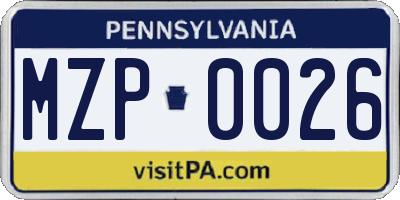 PA license plate MZP0026