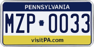 PA license plate MZP0033