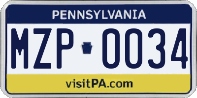 PA license plate MZP0034
