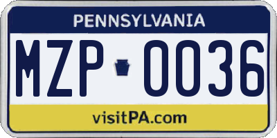 PA license plate MZP0036