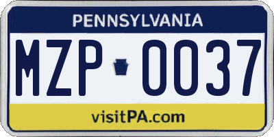 PA license plate MZP0037