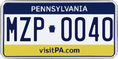 PA license plate MZP0040