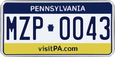 PA license plate MZP0043