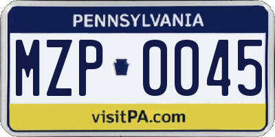 PA license plate MZP0045