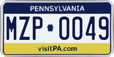 PA license plate MZP0049