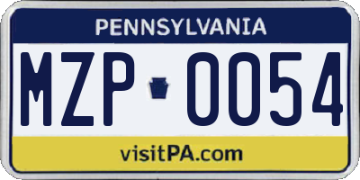 PA license plate MZP0054
