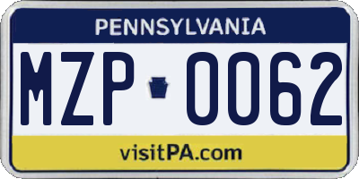 PA license plate MZP0062