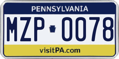 PA license plate MZP0078