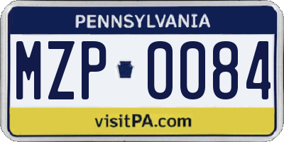 PA license plate MZP0084