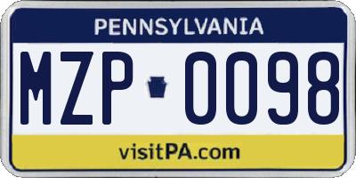 PA license plate MZP0098