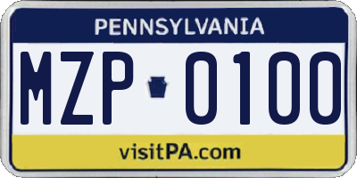 PA license plate MZP0100