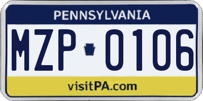 PA license plate MZP0106