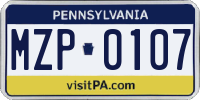 PA license plate MZP0107