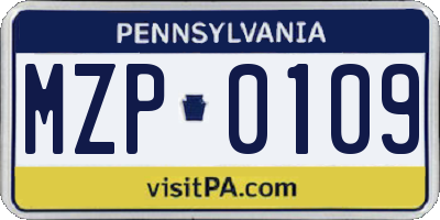 PA license plate MZP0109