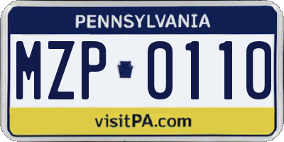 PA license plate MZP0110