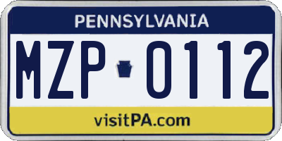 PA license plate MZP0112