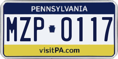 PA license plate MZP0117