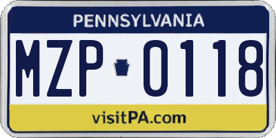 PA license plate MZP0118