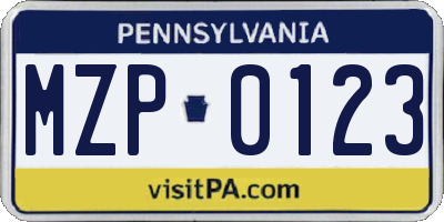 PA license plate MZP0123