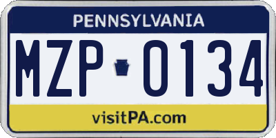 PA license plate MZP0134