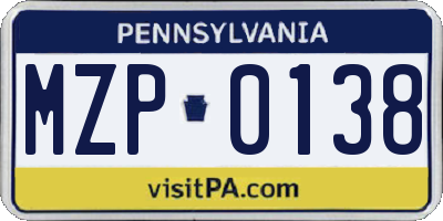 PA license plate MZP0138
