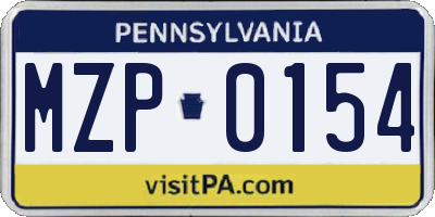 PA license plate MZP0154