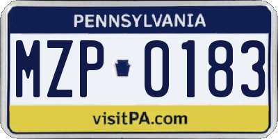 PA license plate MZP0183