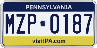 PA license plate MZP0187