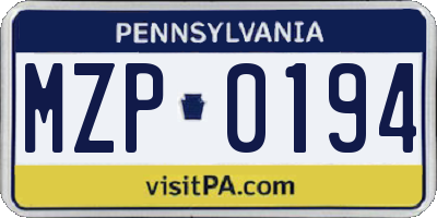 PA license plate MZP0194