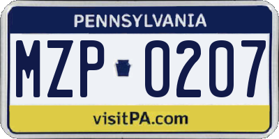 PA license plate MZP0207