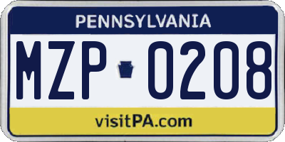 PA license plate MZP0208