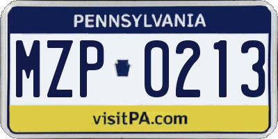 PA license plate MZP0213