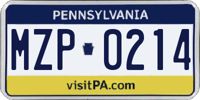PA license plate MZP0214