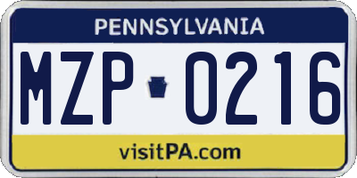 PA license plate MZP0216