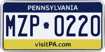 PA license plate MZP0220