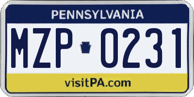 PA license plate MZP0231