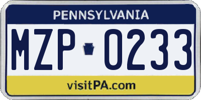 PA license plate MZP0233