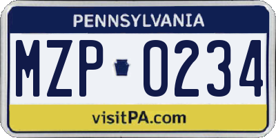 PA license plate MZP0234