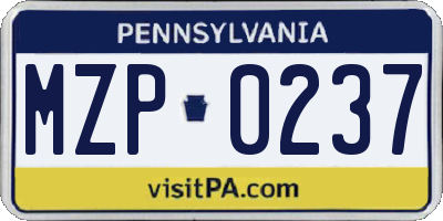 PA license plate MZP0237