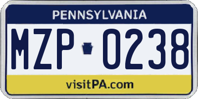 PA license plate MZP0238