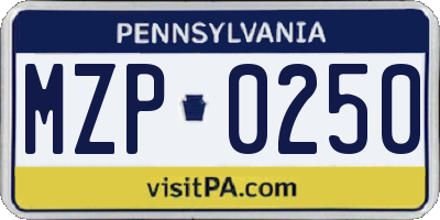 PA license plate MZP0250