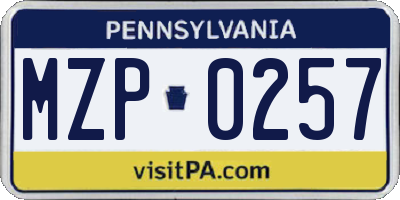 PA license plate MZP0257