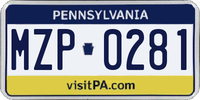 PA license plate MZP0281