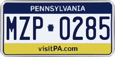 PA license plate MZP0285