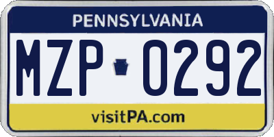 PA license plate MZP0292